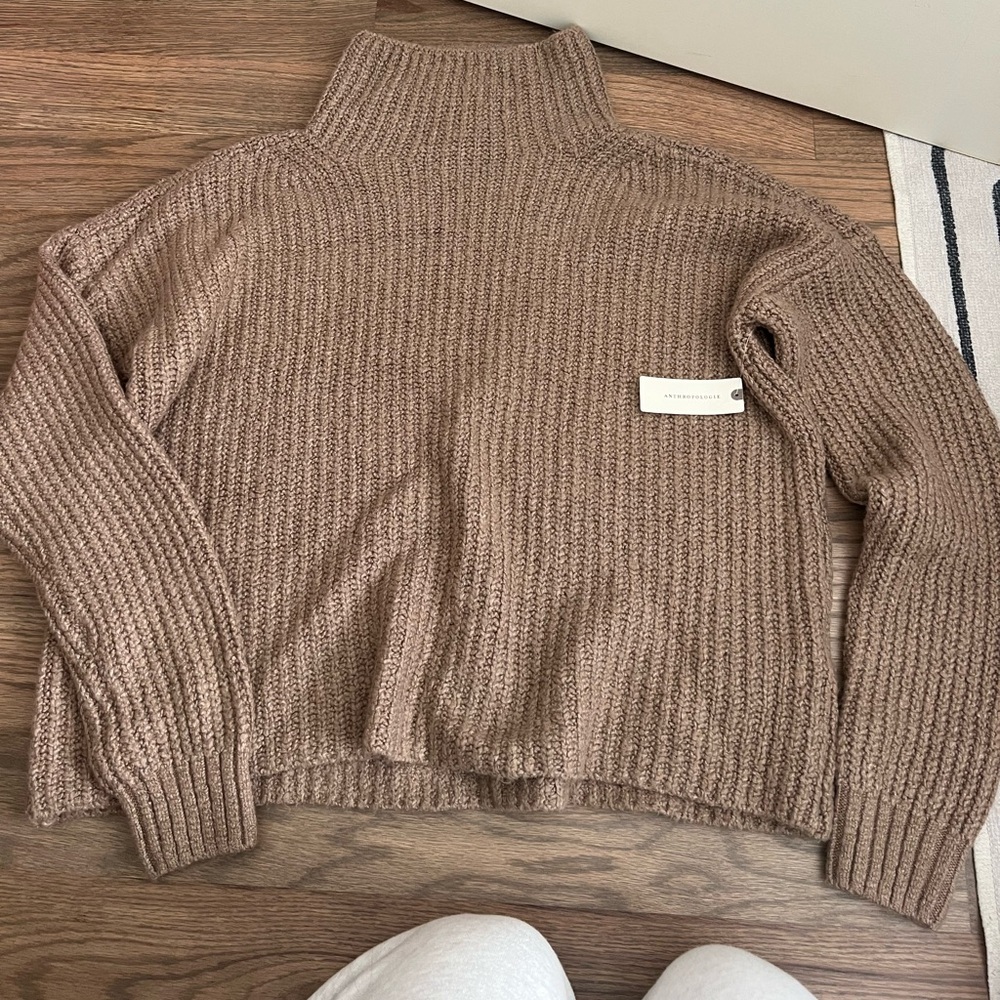 Anthropologie Chunky Knit Turtleneck Sweater - Brown